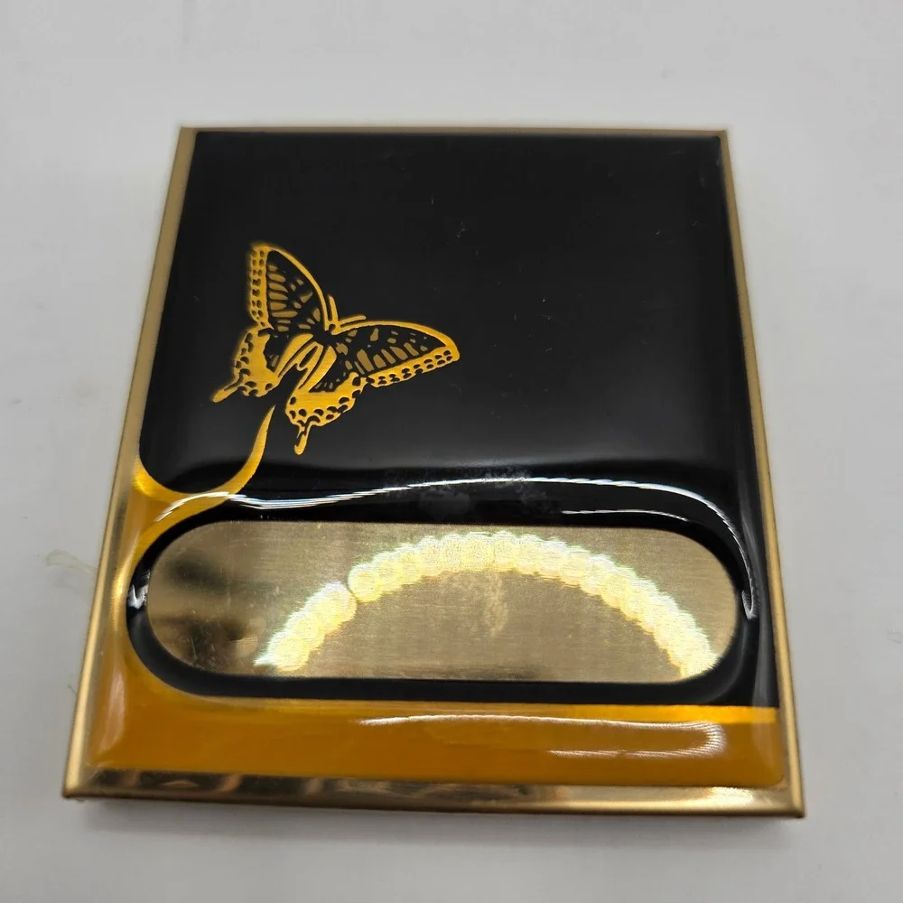 Vtg MCM Butterfly Enamel Vanity Set 4pc Pill Box Card Case Mirror Picture Frame
